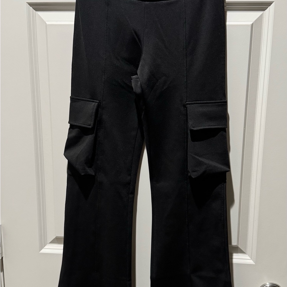 Black Cargo Yoga Exercise Tights Flare Leggings - Size S
